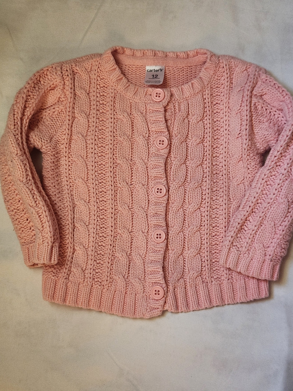 Carter's Pink Cable Knit Button-Front Sweater, S-12mos, EPreLC